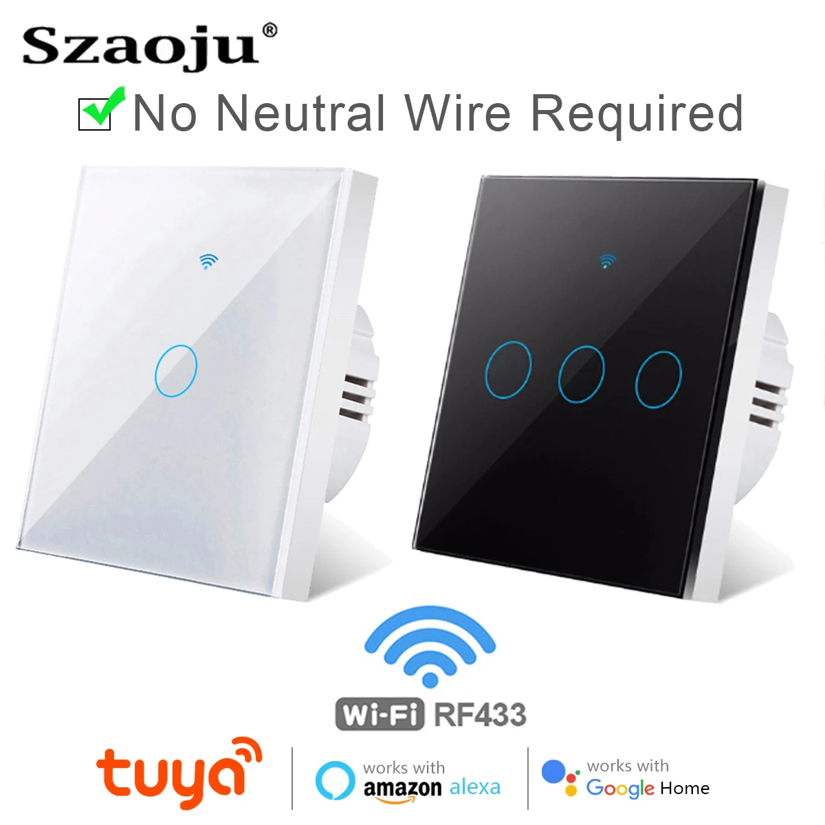 Настенный сенсорный переключатель Wi-Fi ЕС, умные выключатели света, нейтральный провод не требуется, Tuya Smart Life, поддержка дома Alexa Google Home