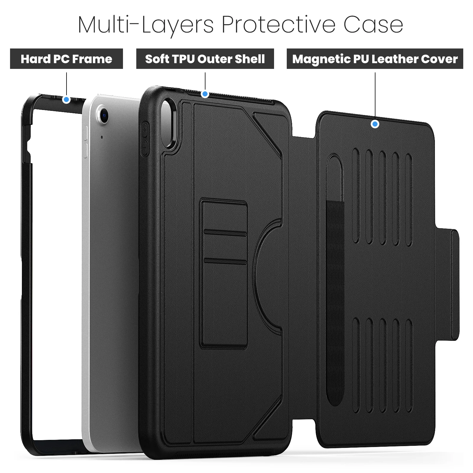 Rugged Smart Case For iPad 10.9 2022 10th 10.2 7th 8th 9th Pro 9.7 2017 2018 Air 2 Multi-angle Magnetic Stand Cover Shockproof