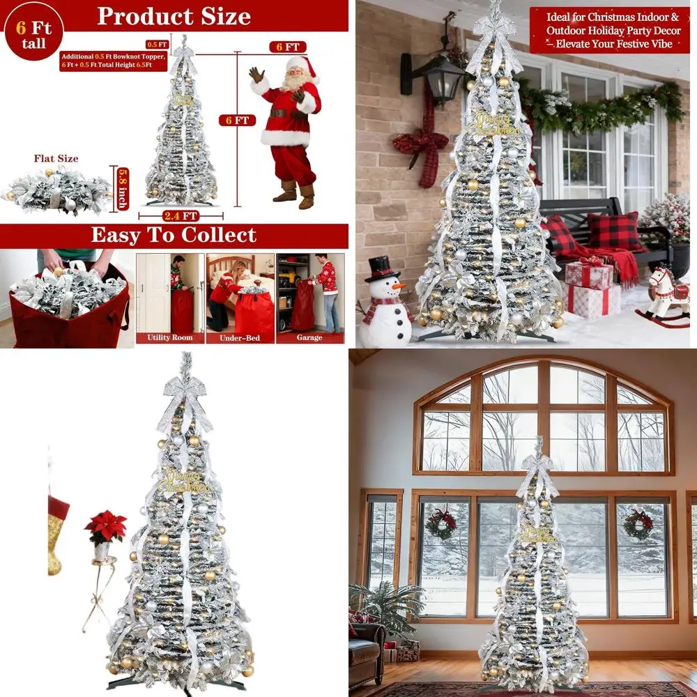 

Instantly Open 6ft Pre-lit Christmas Tree with 200 LEDs, 80 Ornaments, 8 Light Modes & Timer, Foldable for Indoor/Outdoor Use