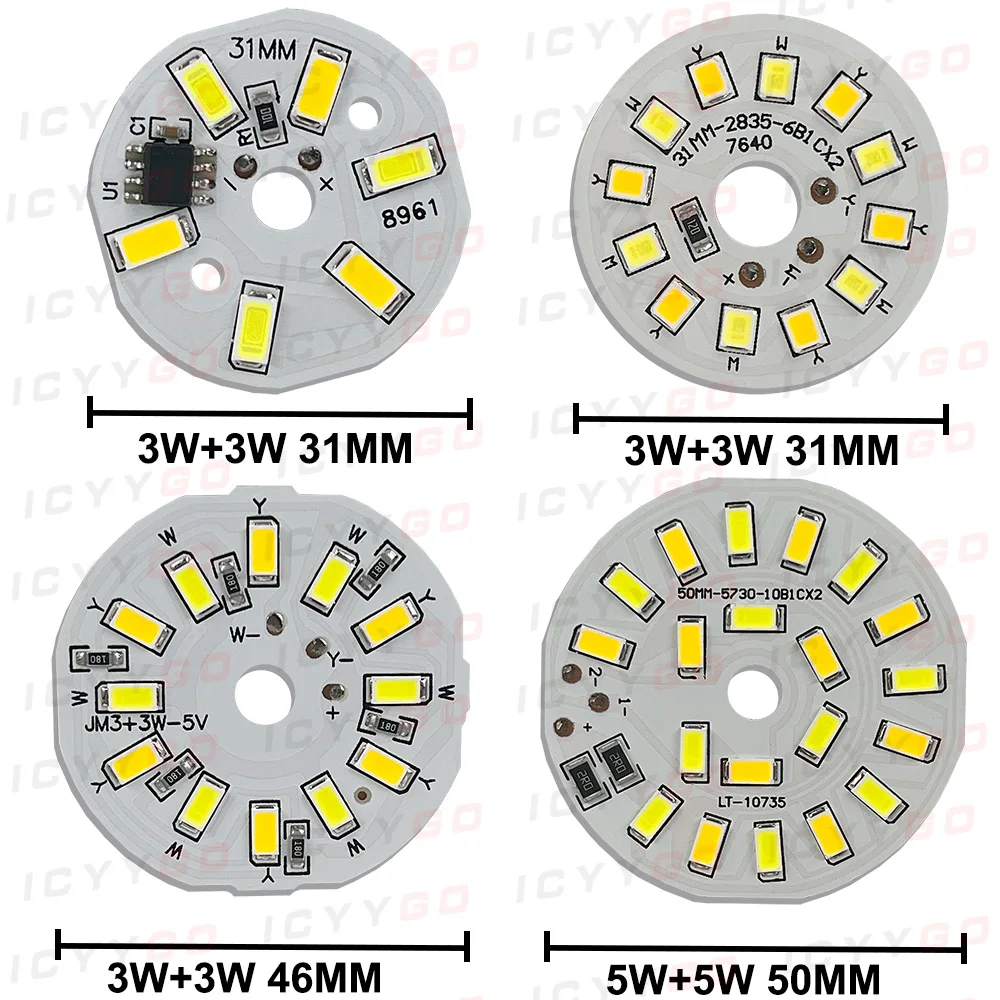 5 Pieces Of 6W 10W Low-Voltage Light Source Lamp Board White Warm Light Two-Color SMD5730 2835 6W Driver-Free 5V Lamp Board