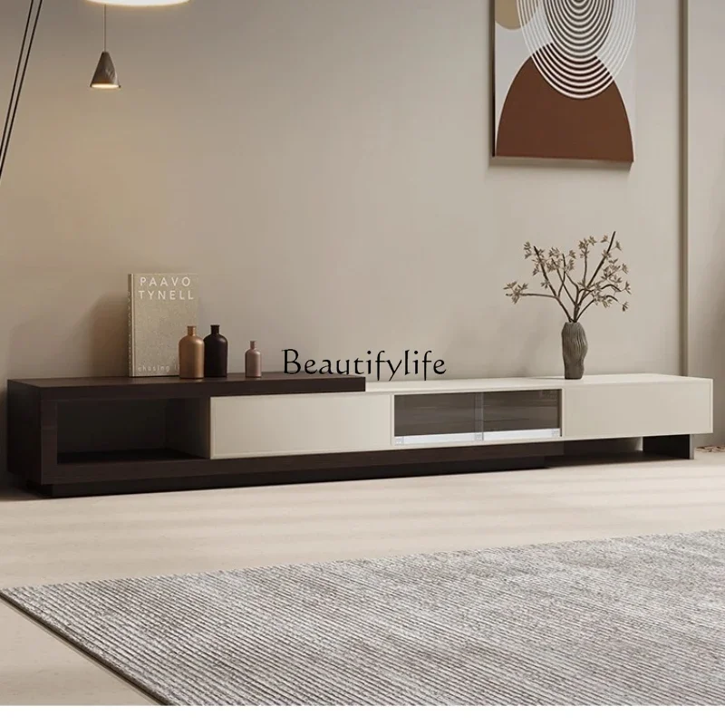 yj9  Italian Style Extendable TV Cabinet Modern Minimalist Living Room Home Cream Style Contrasting Color Floor Cabinet