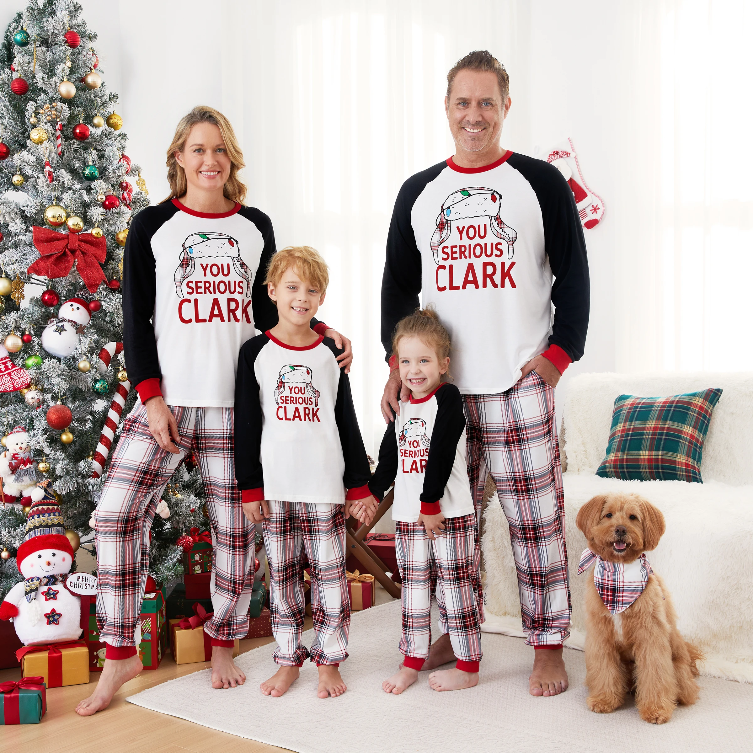 

PatPat Christmas Family Matching Pajamas Sets Raglan Sleeves Top Plaid Pants Drawstring and Pockets