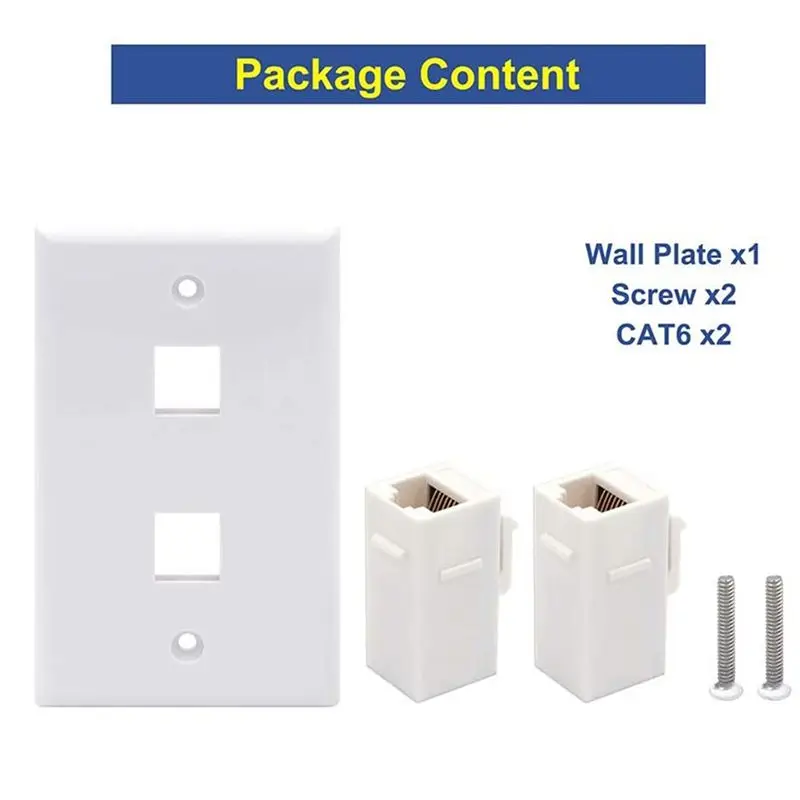 Superior-5 Pack 2 Port Ethernet Wall Plate, Cat6 Female To Female Wall Jack RJ45 Keystone Inline Coupler Wall Outlet, White