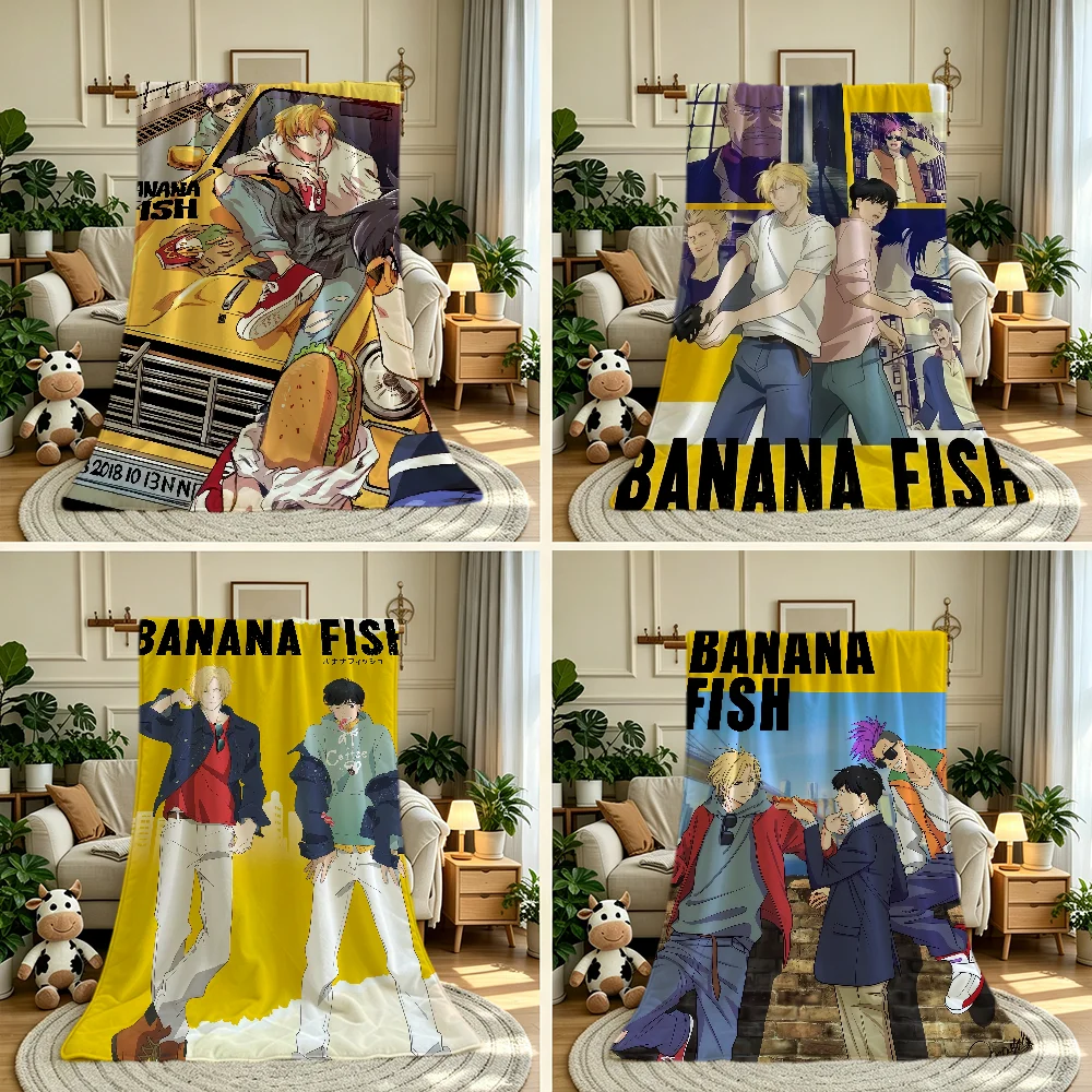 Classic Anime B-Banana-A Fish Blanket Throw Super Cosy Plush Living Room Sofa Couch Childish Birthday Gifts