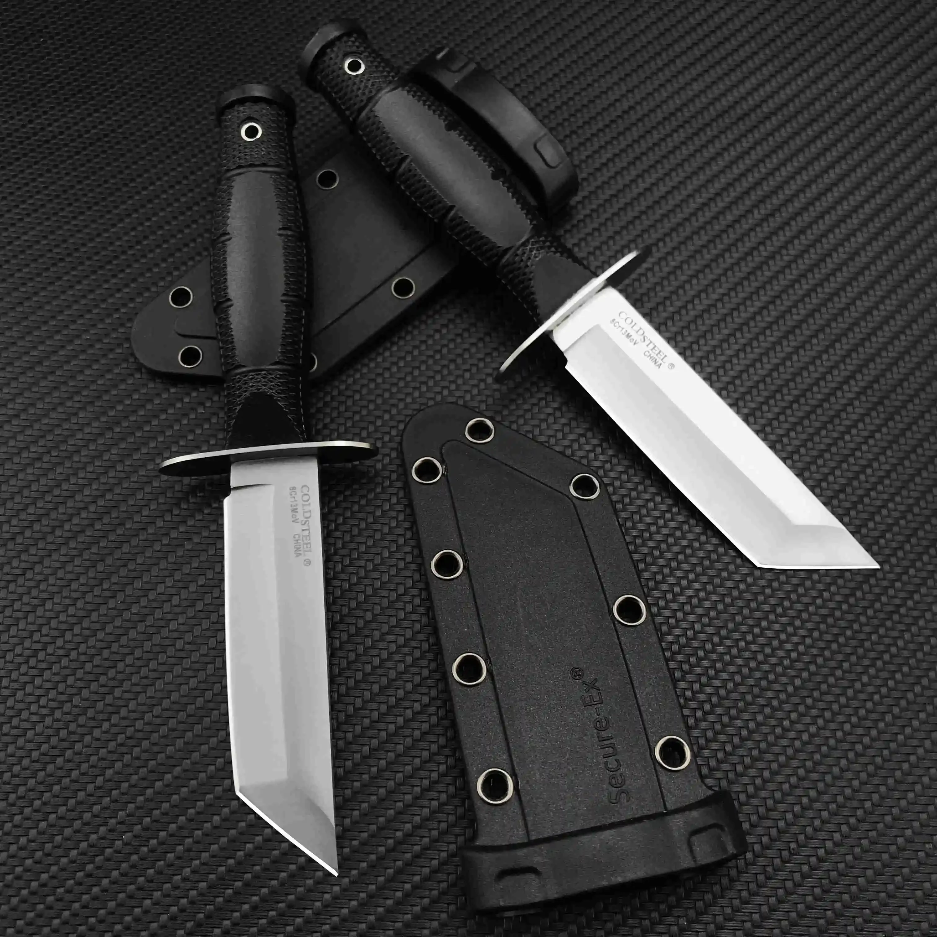 Portable COLD Kyoto II Military Fixed Knife 8Cr13Mov Tanto Blade Reinforced Nylon Wave Fiber Handle Outdoor Combat Hunting Tool