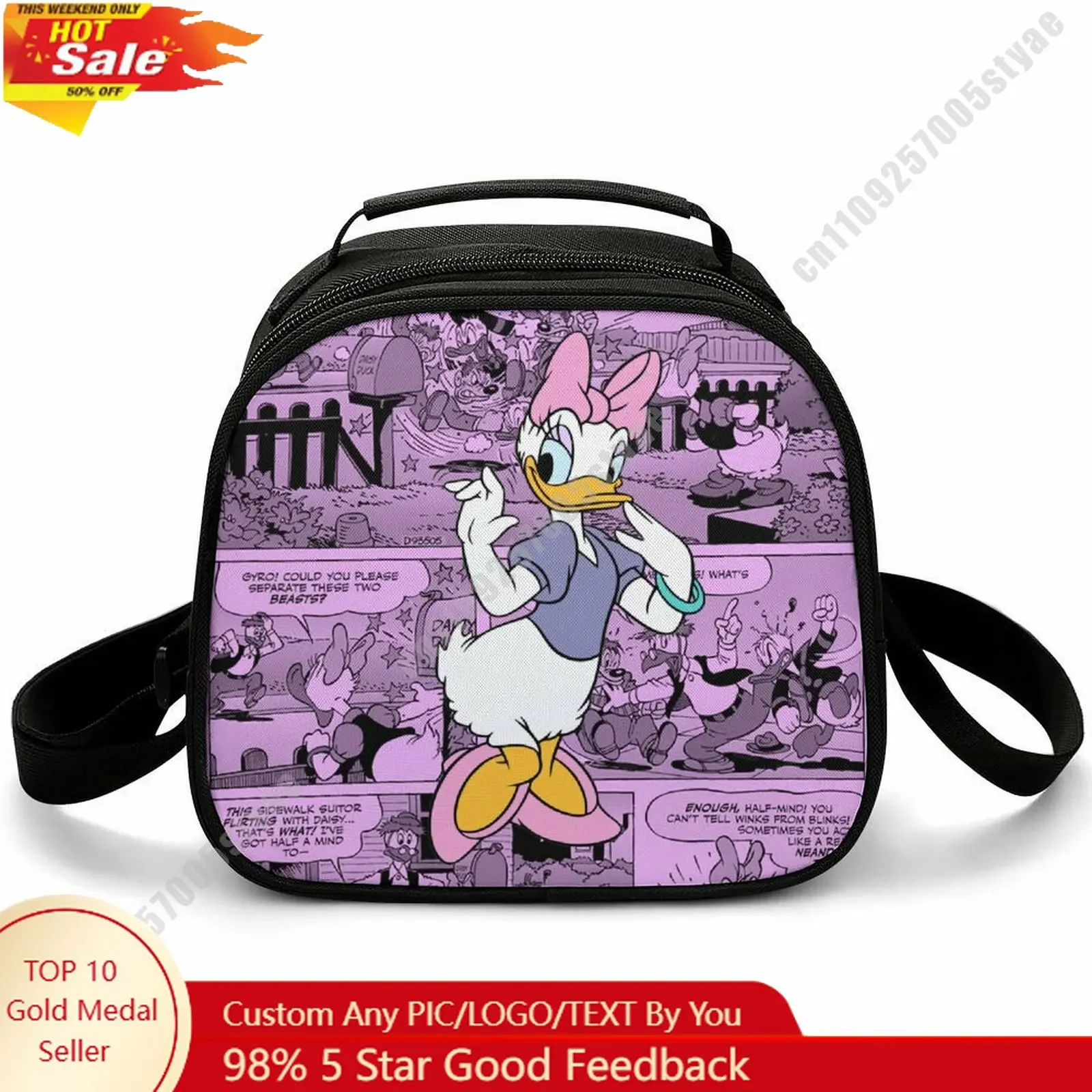

Daisy Duck Lunch Bag Disney Animal Patterns Bento Bag Customizable Name Photo Logo Lunchbox Essential Picnic Bag