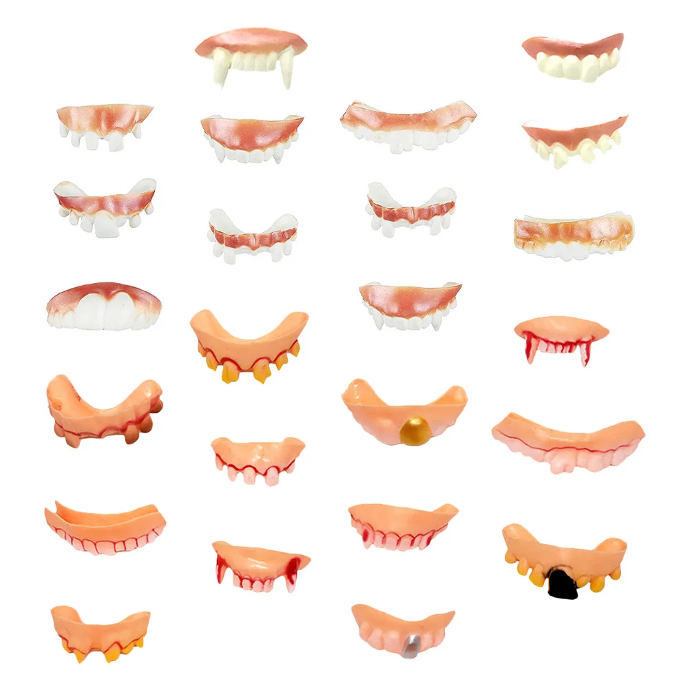 24 pezzi denti finti puntelli di Halloween denti bavaglio brutto e brutto accessori per feste in costume spaventoso tema horror zanne finte
