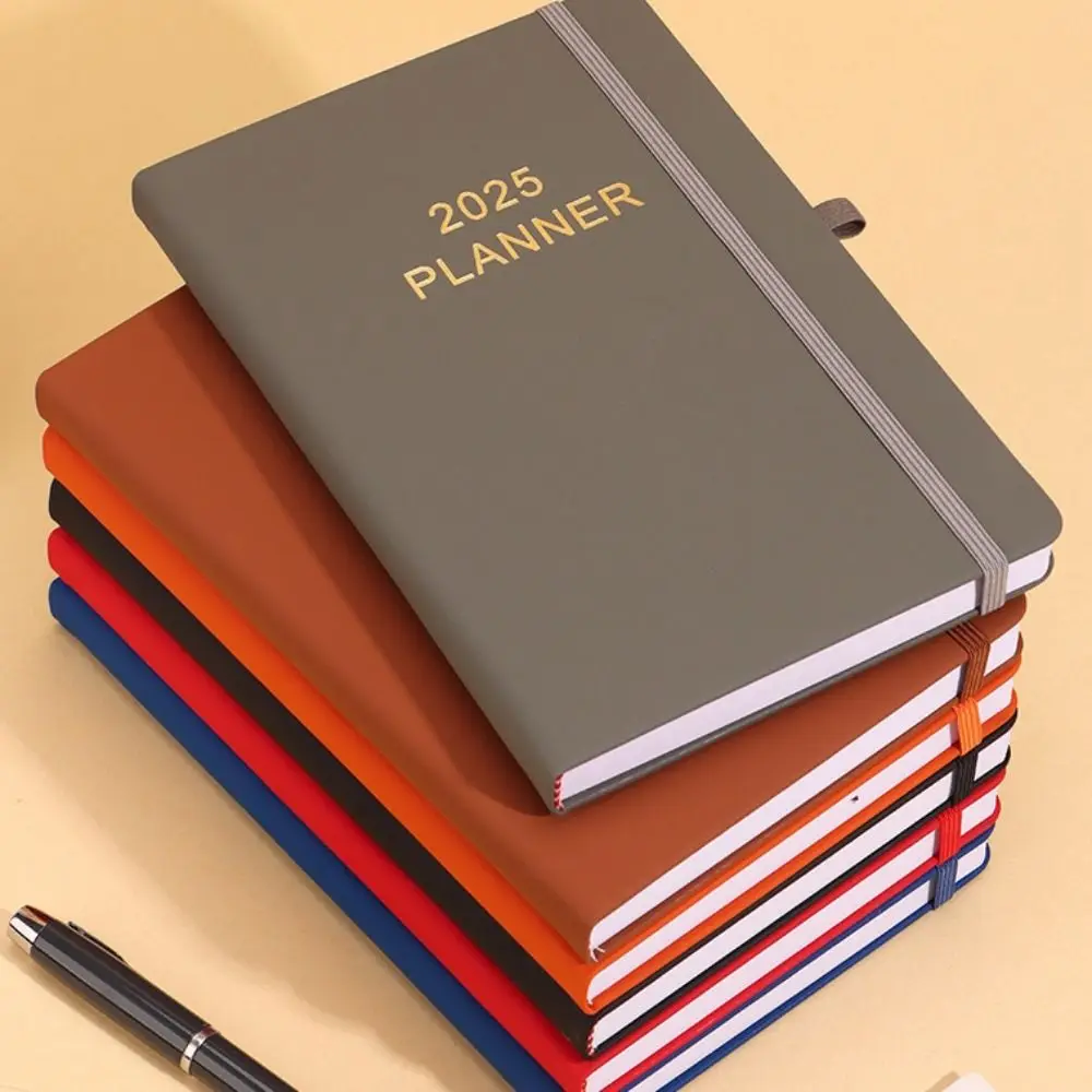 Zeitplan, Tagebuch, 2025, Planer, Notizbuch, Tagesplaner, Erinnerung mit Riemen, Kalender, Notizbuch, Effizienz, PU-Tagebuch, Buch, Student
