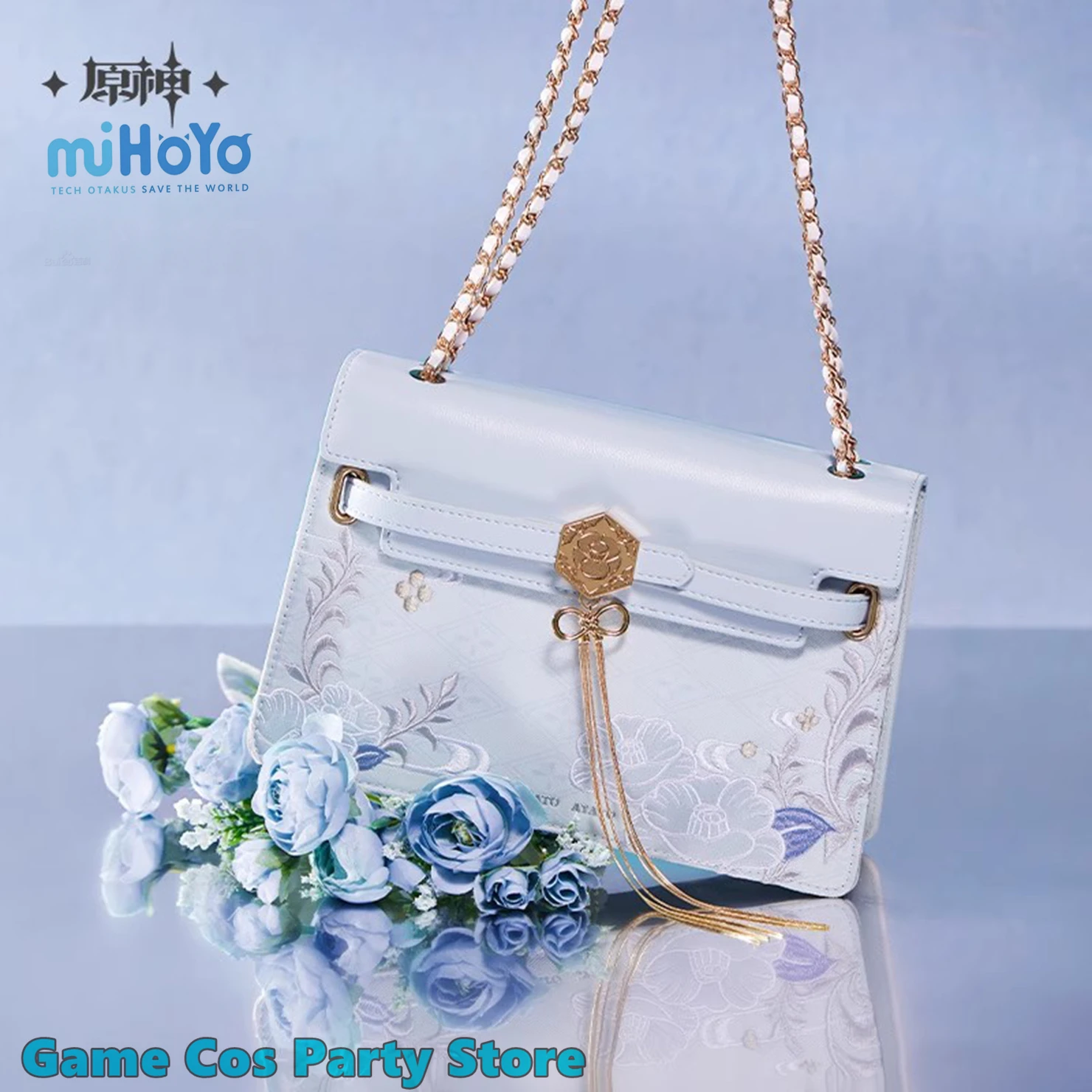 

[Genuine] Game Genshin Impact Cosplay Backpack Kamisato Ayato Theme Impression Fringe Chain Shoulder Bag PU Handbag Xmas Gifts