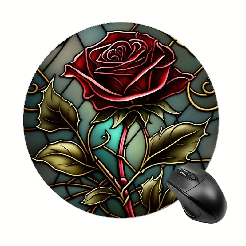 

Круглый коврик для мыши Rose, небольшая противоскользящая резиновая основа, компьютерная офисная клавиатура, аксессуары для ПК, портативные настольные коврики