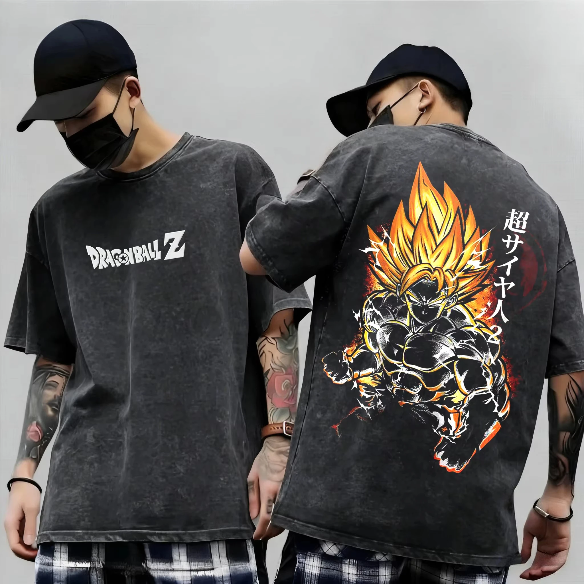 

Anime Dragon Ball Cosplay Washed T-Shirt Cotton Short Sleeve Tops Casual Sports Fitness T-Shirt Men Women Harajuku Y2K Clothing