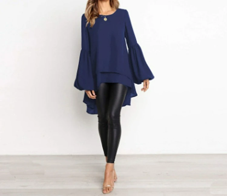 2025 Autumn New Casual Fashion Versatile Round Neck Lantern Sleeve Irregular Women's Top