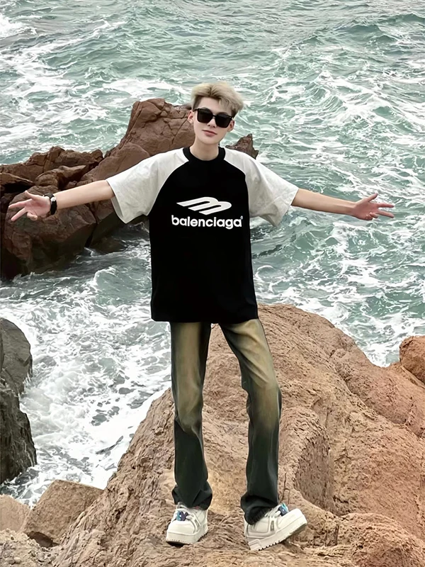 الرجعية الأمريكية Waed الأصفر الطين الجينز الرجال الصيف رقيقة شارع العليا فيبي السراويل ضئيلة طويل القامة النسخة الضيقة مايكرو متوهج الجينز #3