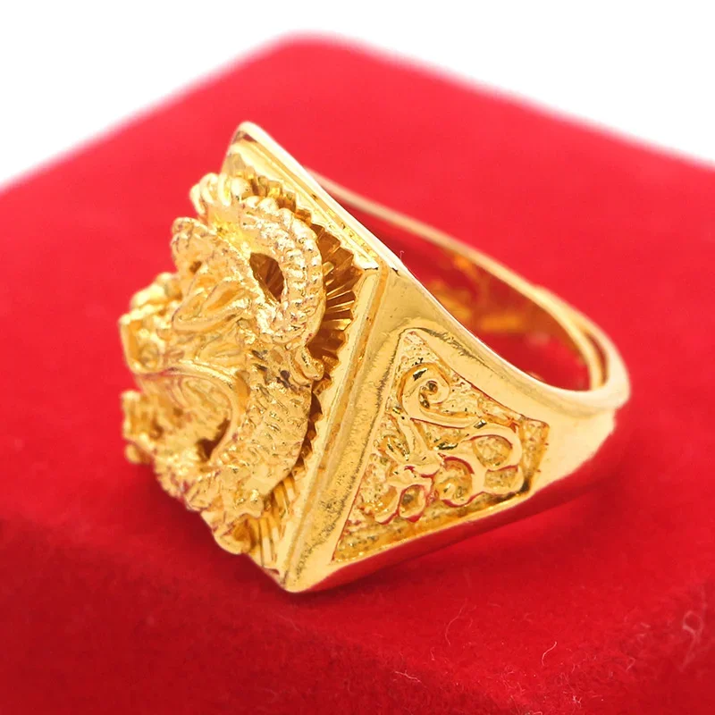 UMQ Genuine 24k Gold Color Couple Ring for Women Men Wedding Engagement Diamond-studded Luxury Dragon Phoenix Lover Finger Rings