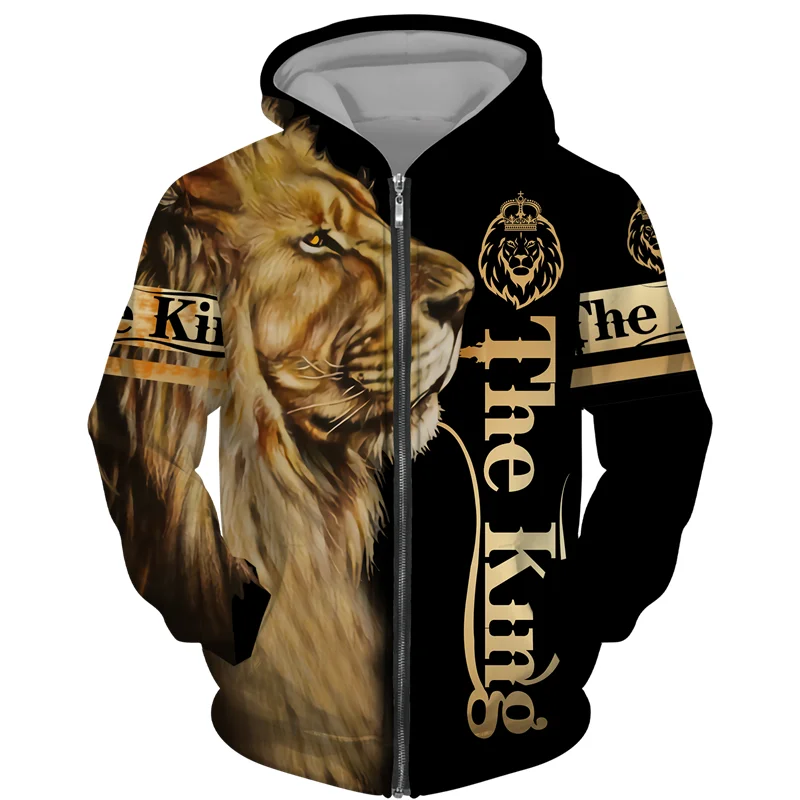 

Fashion Europe and the United States spring and autumn men's zipper shirt 3D printed animal lion men's sportswear sportswear sui