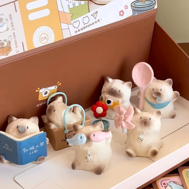 Gato de dibujos animados PAI, pequeño compañero, caja ciega diaria, adorno, lindo gatito, figura de juego, muñeca, decoración de escritorio