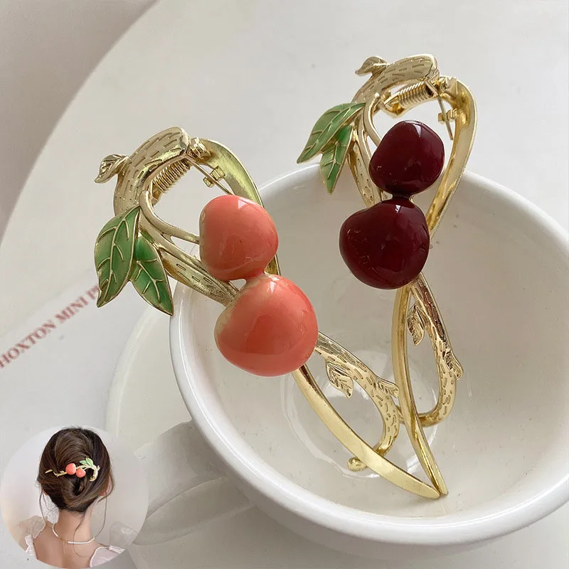 

Fashion Women Hair Clip exquisite Cherry Shaped Barrette One word hairpin Headwear New Hair Accessories WOMAN HAIR CLIP Ornament