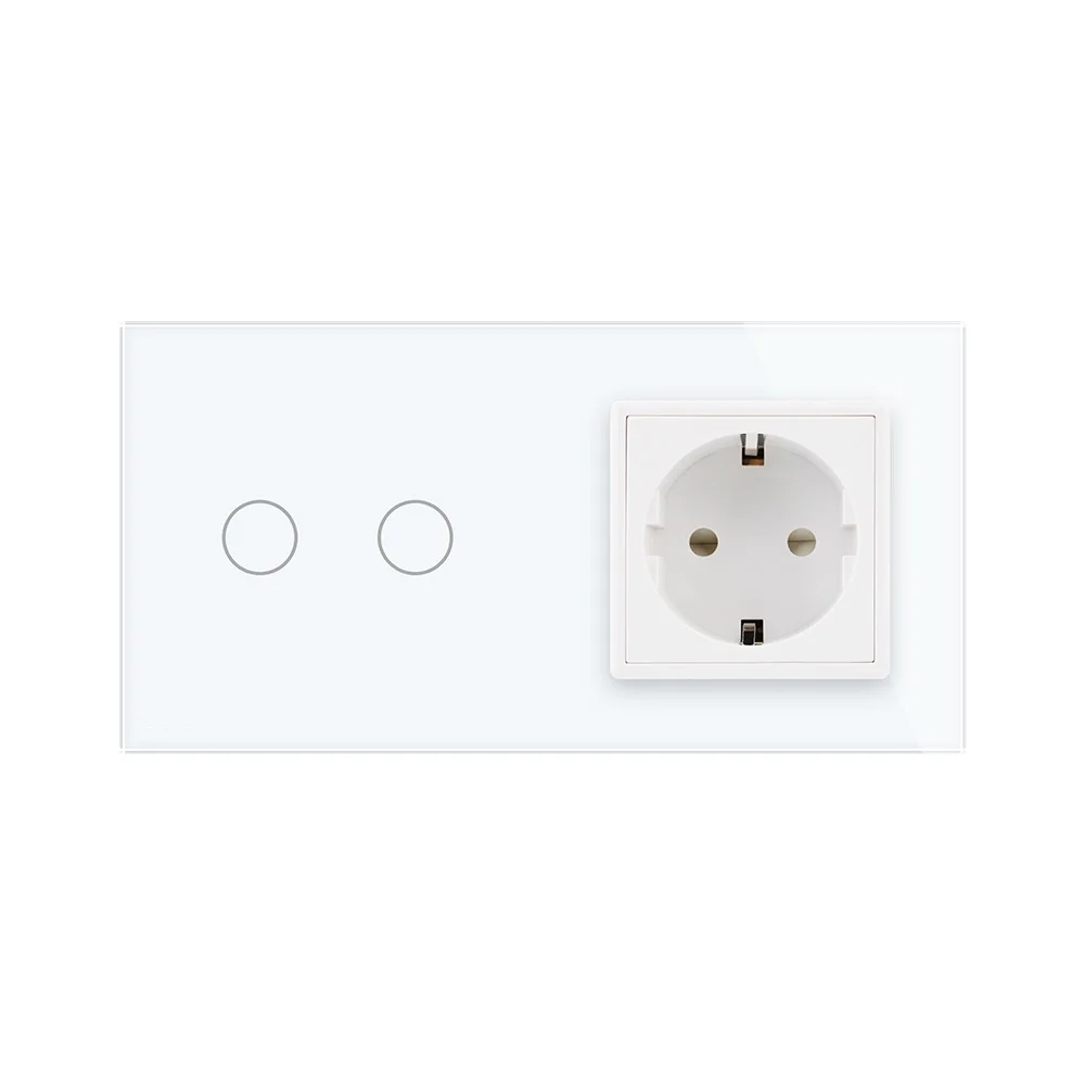 Livolo 16A EU Standard Wall Power Socket, White Crystal Glass Panel, Touch Switch with Wall Outlet, VL-C702-11/VL-C7C1EU-11