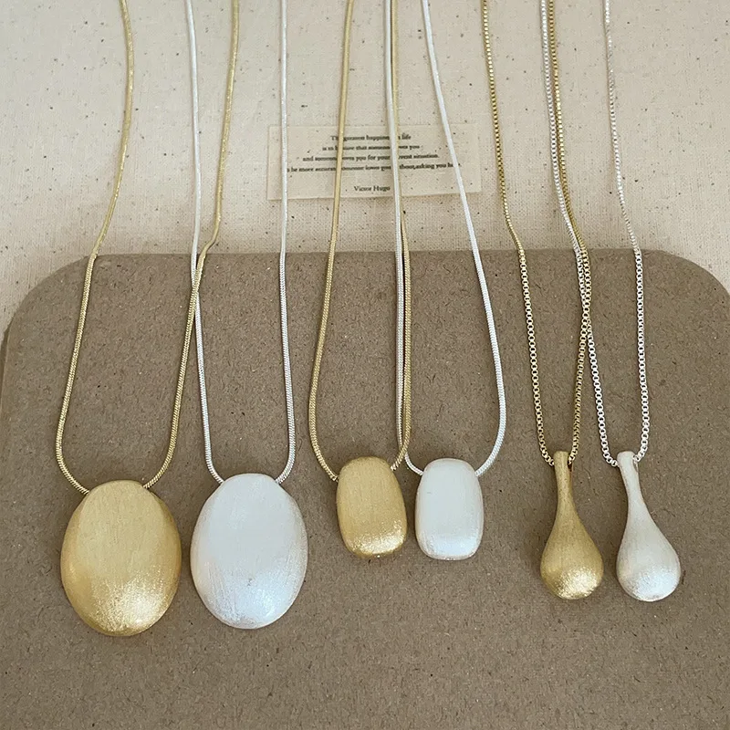 Minar Minimalist Multiple Matte Color Metallic Water Drop Oval Square Geometric Pendant Necklaces for Women Snake Chain Chokers
