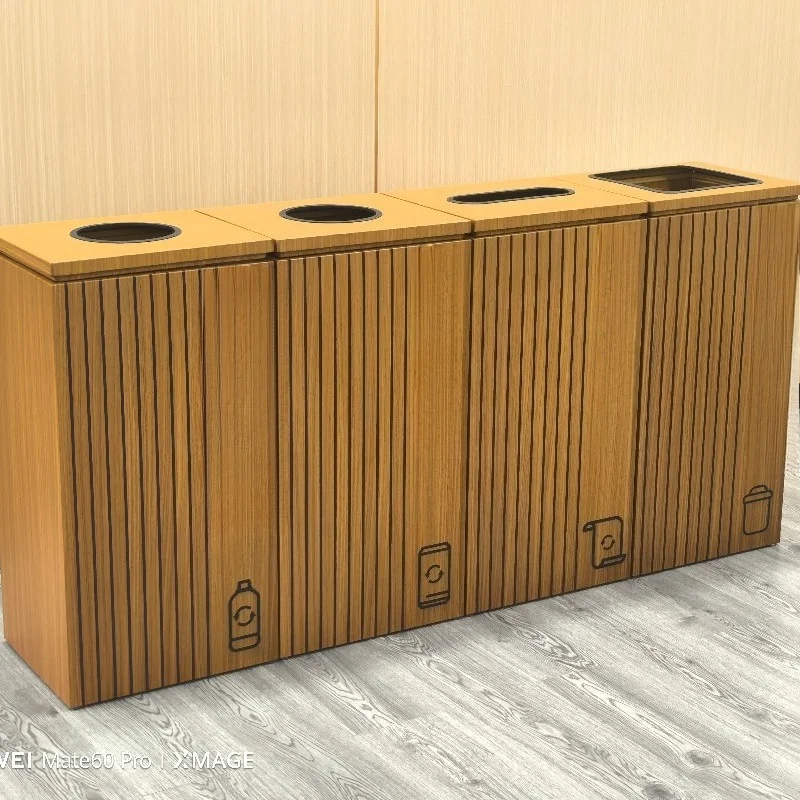 Outdoor commercial stainless steel 4-room open-lid trash can