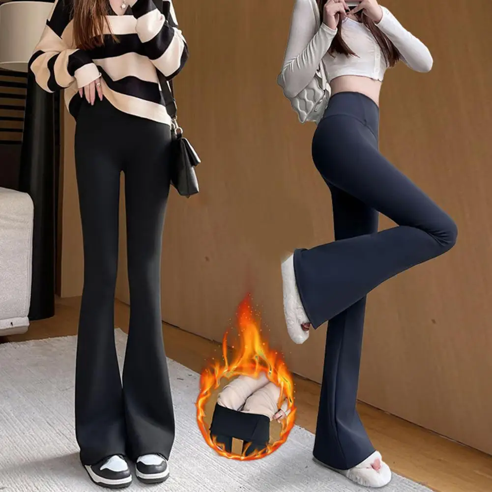 

Women Pants High Waist Great Elasticity Soft Butt-lifted Skinny Pants Warm Flared Hem Full Length Casual Yoga Long Trousers