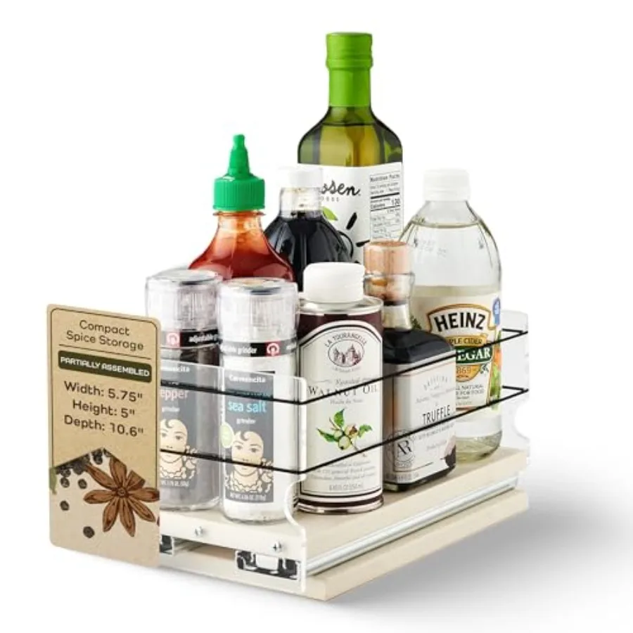 

Heavy Duty Kitchen Spice Rack Storage for cabinet pull-out drawers, steel construction, matte black finish, smooth sliding mech