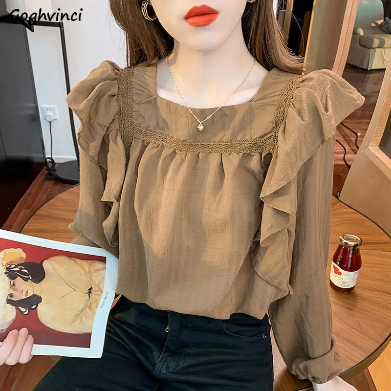 Blouses Women Ruffles Square Collar Design Elegant Temper Fashion OL Ulzzang Females Блузки Spring New Arrival Stylish Young Ins