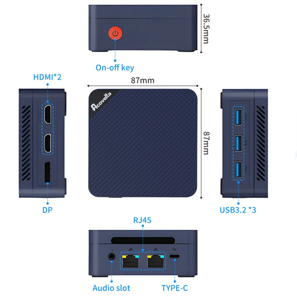Acoveita G2 Pro Mini-PC Mini-Computer Intel N150 bis zu 3,6 GHz 12 GB DDR5 512 GB M.2 SSD Win11 Pro Desktop-Computer Mini-Desktop-PC