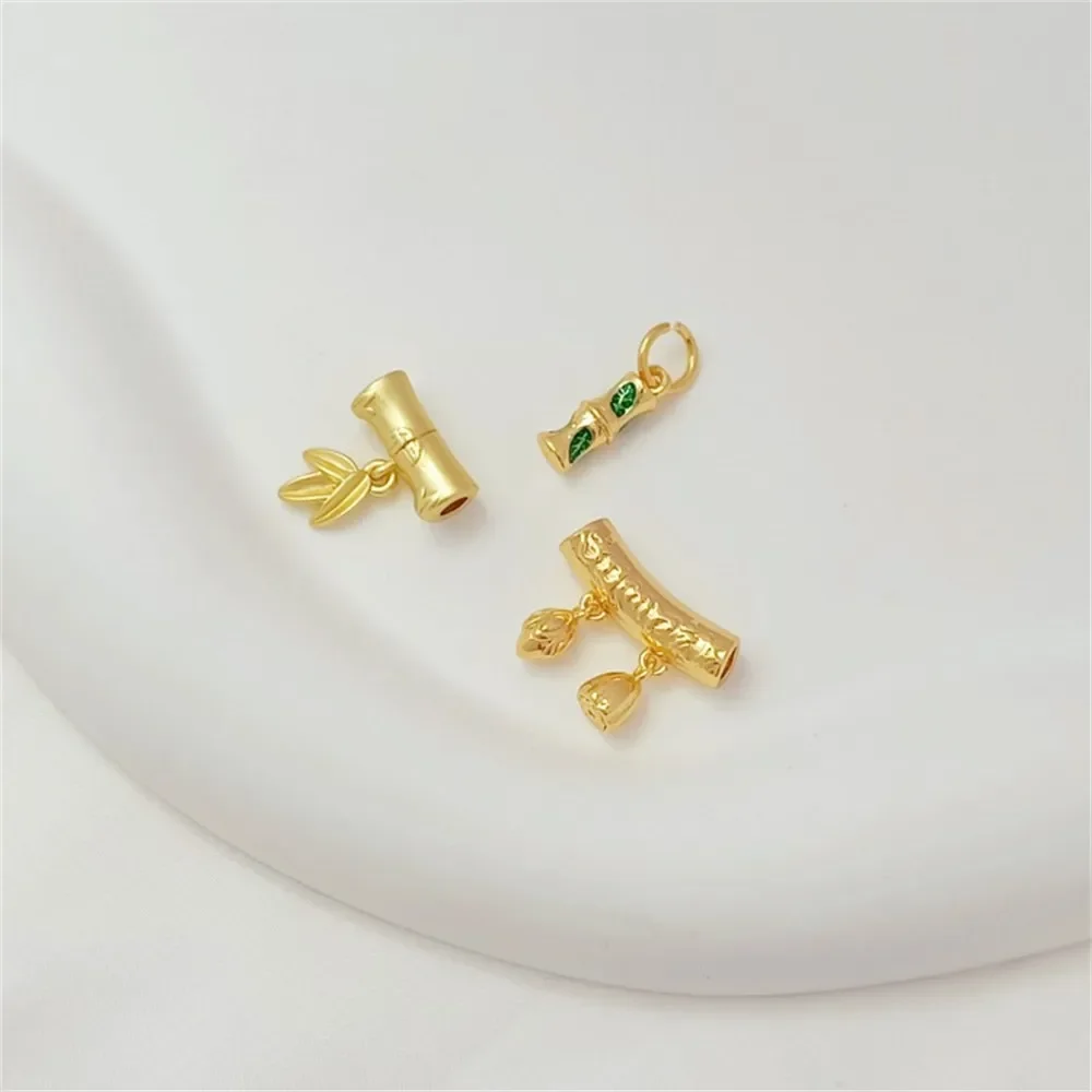 18K مطلية بالذهب الطريقة القديمة الذهبي الخيزران المشتركة أنبوب منحني حياة الفرح النفط بالتنقيط قلادة ، DIY بها بنفسك اليدوية مجوهرات الإكسسوار #3