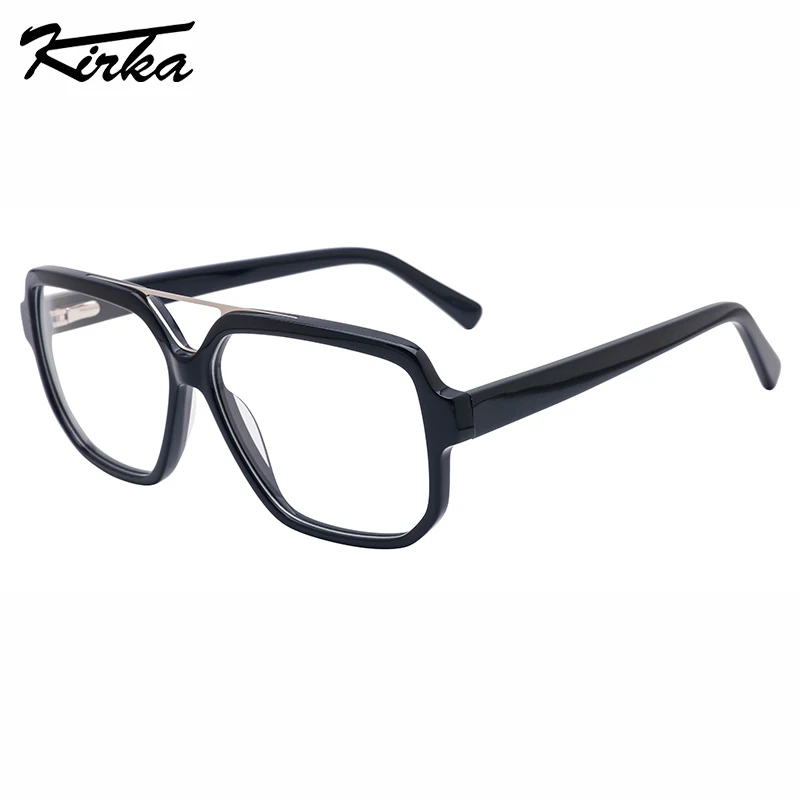 Kirka Male Acetate Rectangle Frames Metal Double Bridge Glasses for Man Prescription Optical Computer Eyeglasses WD2216