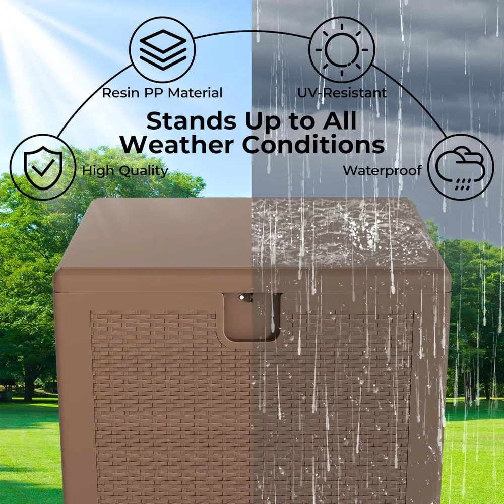 Gallon Outdoor Storage Box Waterproof, Lockable Resin Deck Box, Patio Deck Storage Box For Package Delivery, Square Deck Box .