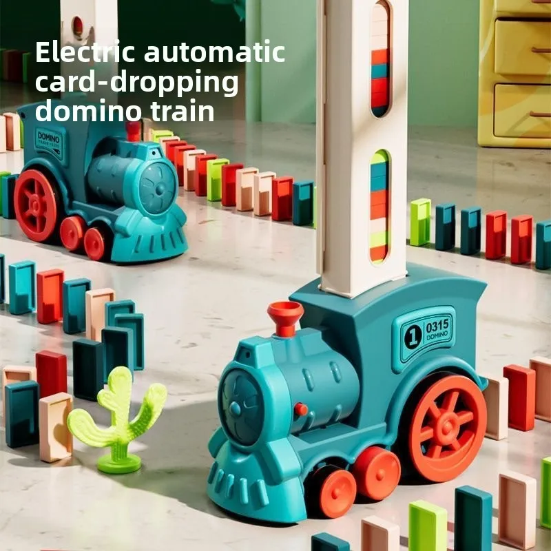 Tren de dominó para niños, coche eléctrico automático, juego de dominó colorido, juguetes educativos, bloques, regalo para niños y niñas