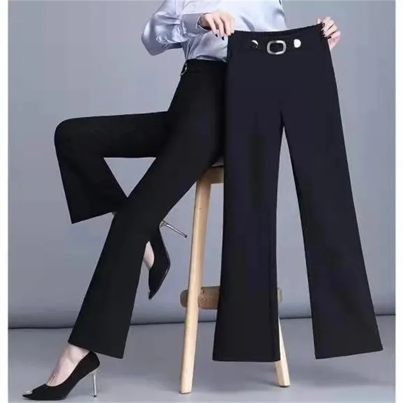

Black Women's High waist Trousers 2025 Spring Autumn New Fashion Temperament Slim Elastic Flared Pants Female