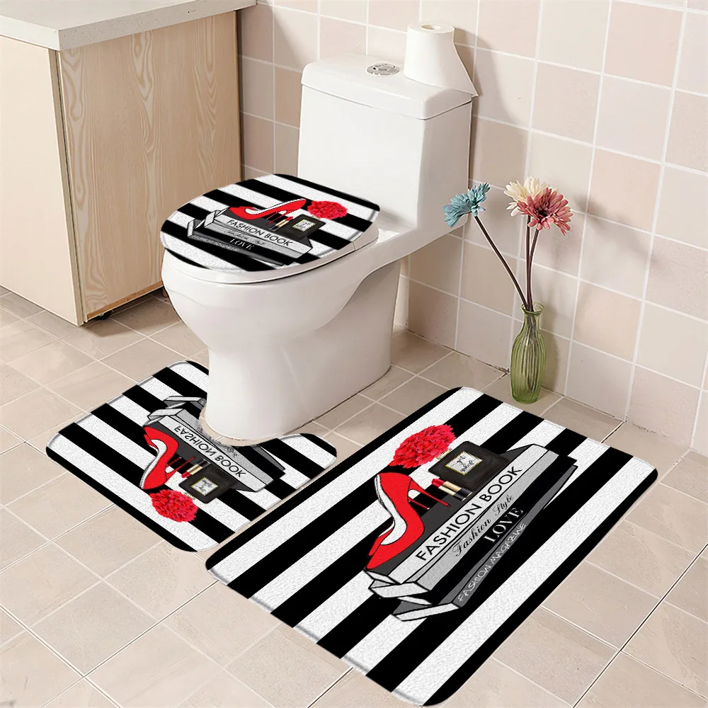 Perfume High-heeled Pattern Flannel Bath Mat Toilet Carpet Door Mat Bathroom Non-slip Rug Kitchen Bedroom Floor Outdoor Doormat