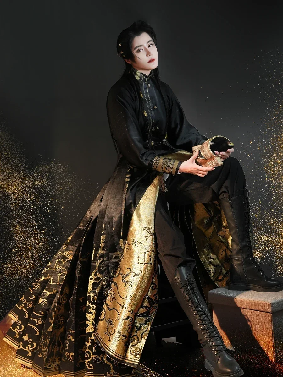 Elegant original horse-face skirt black and gold national wind ceremony shirt Hanfu elements new Chinese men and women