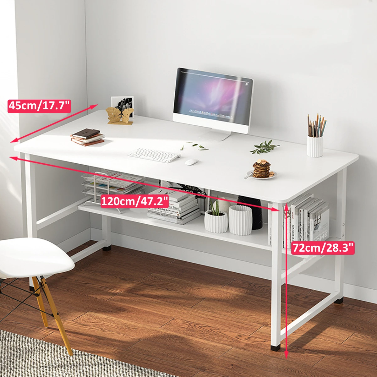 Wooden Computer Desk With 2 Layers Storage Rack High Gloss Living Room Kitchen Dining Office Versatile Modern Rectangle Table