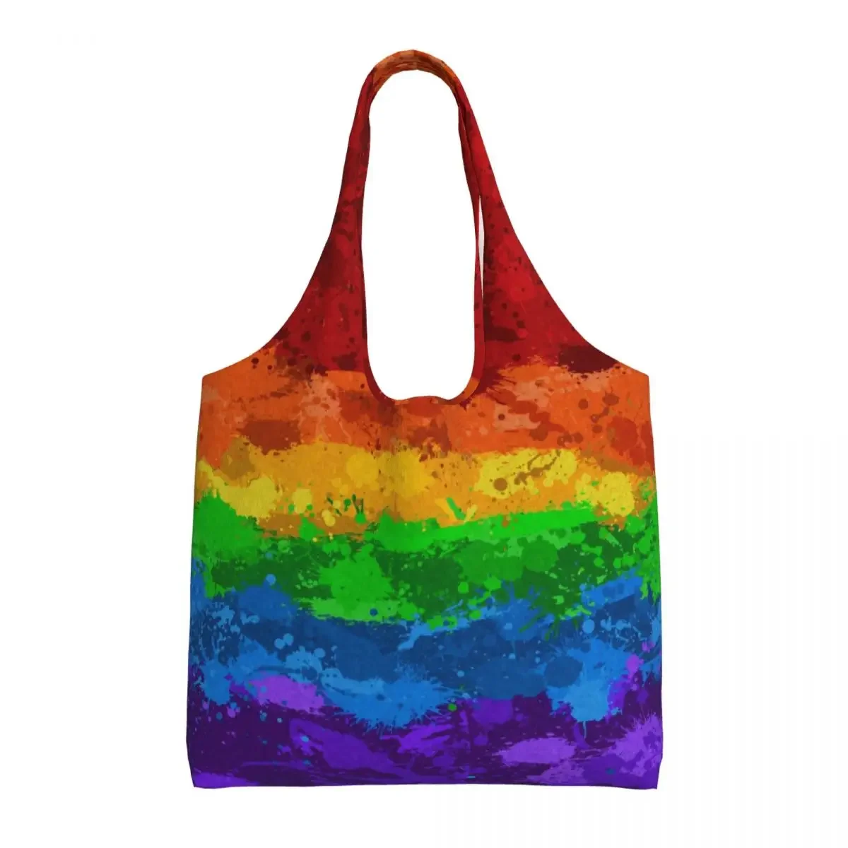 LGBT Rainbow Paint Splatter Flag Canvas Shopping Bags Durable Large Capacity Grocery GLBT Gay Lesbian Pride Tote Shopper Bags