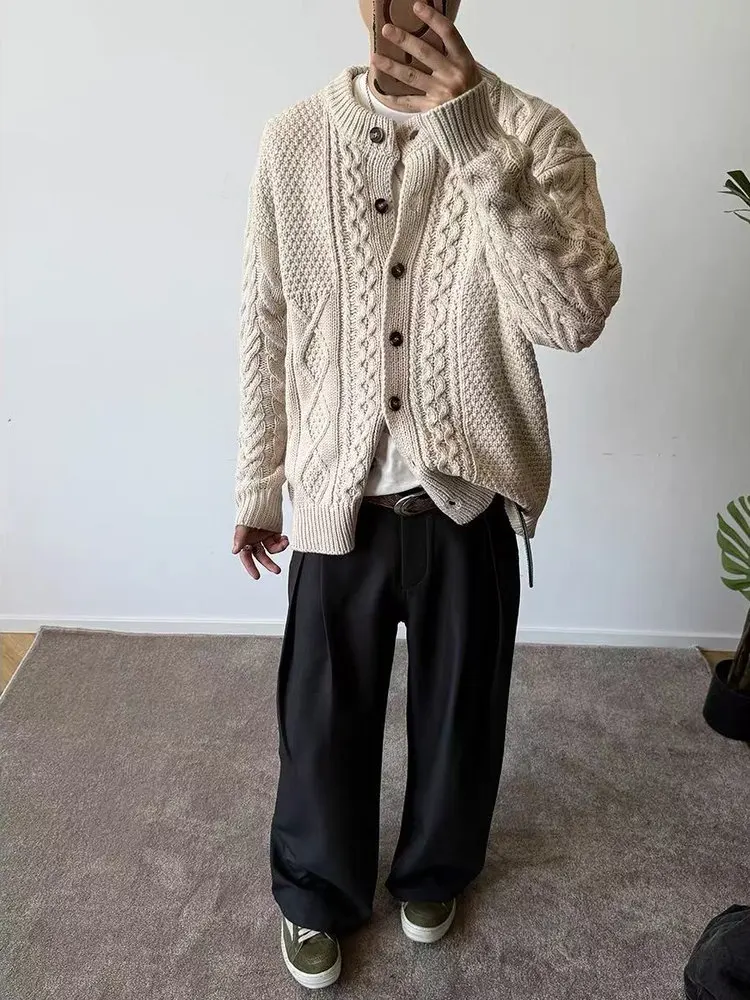 

Мужской вязаный кардиган в стиле ретро с американским ромбовидным узором, свободного кроя, в стиле Old Money, с эффектом цветового перелива