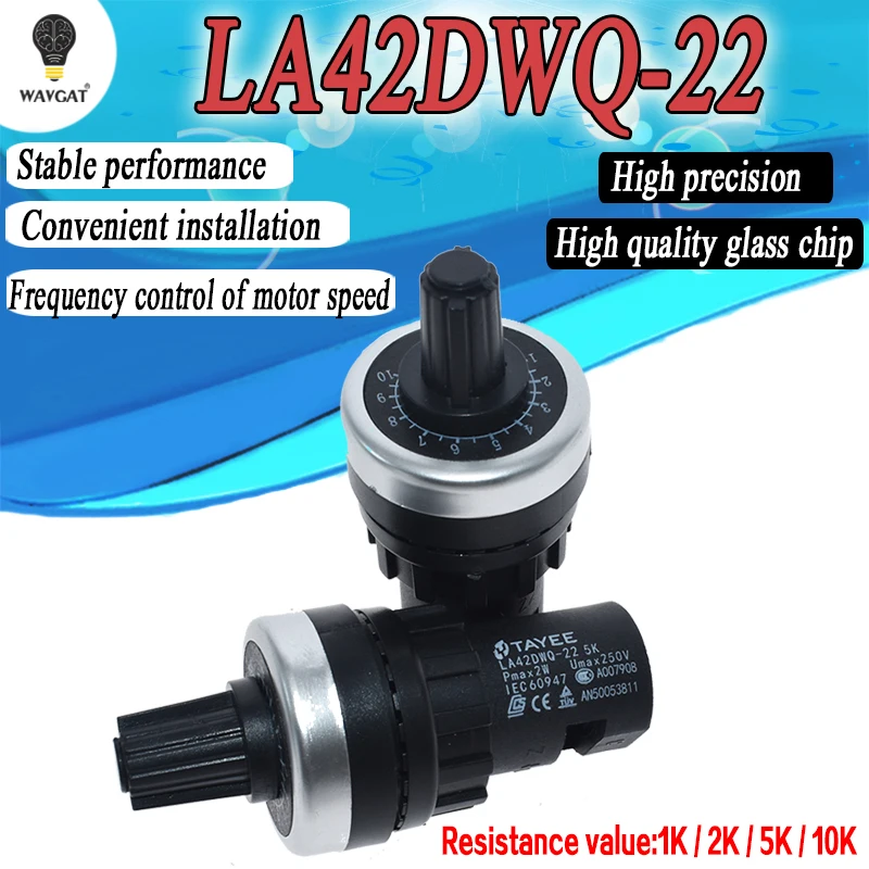 New LA42DWQ-22 1K 2K 5K 10K 22mm Diameter Pots Rotary Potentiometer Converter Governor Inverter Resistance Switch