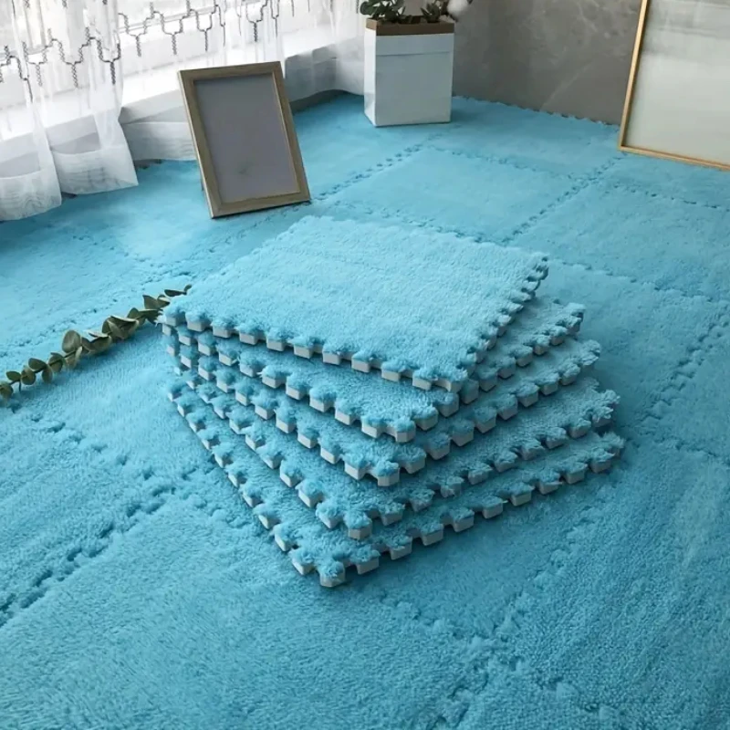 NONE 4/12 Stück Plüsch-Puzzle-Schaum-Bodenmatte, weich, flauschig, ineinandergreifend, quadratische Schaumstofffliesen, Teppiche für Wohnzimmer, Schlafzimmer, Dekoration 10