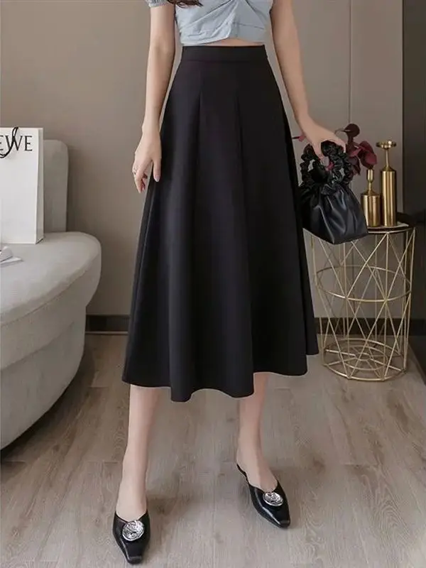 

Puffy Pleated Skirt Bodycon High Waist A-Line Silhouette Polyester Fabric No Elastic Waist Everyday Wear