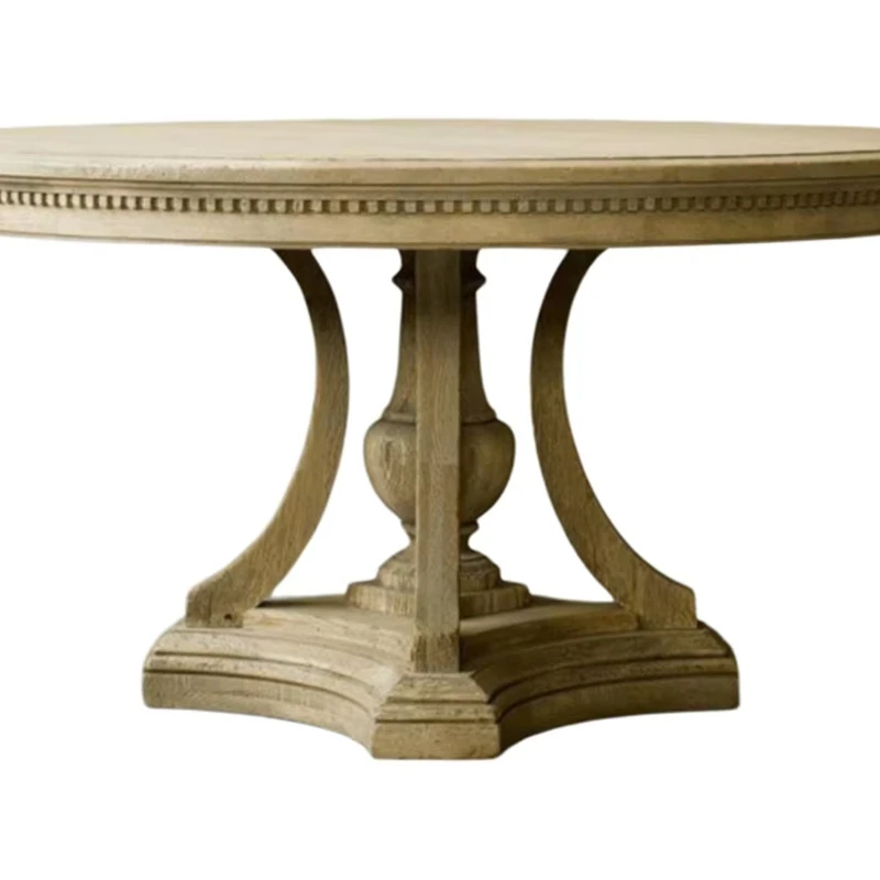

Dining table American country living room small apartment household solid wood round dining table, French retro oak