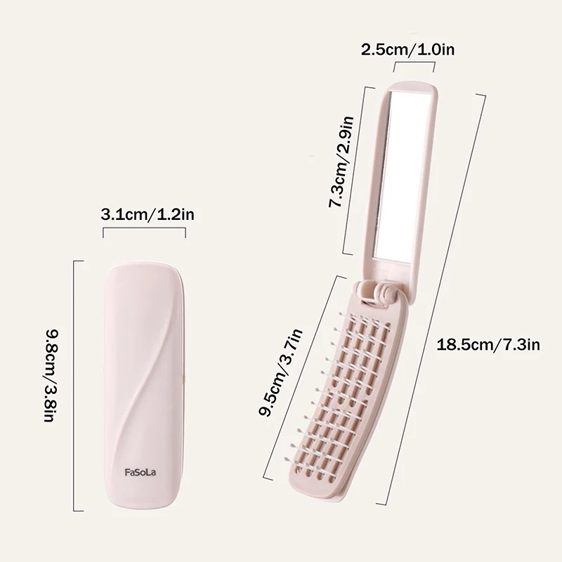 [فرشاة شعر صغيرة محمولة قابلة للطي، مشط تدليك الرأس، مضاد للكهرباء الساكنة، فرشاة شعر محمولة للسفر، أمشاط شعر للفتيات مع مرآة