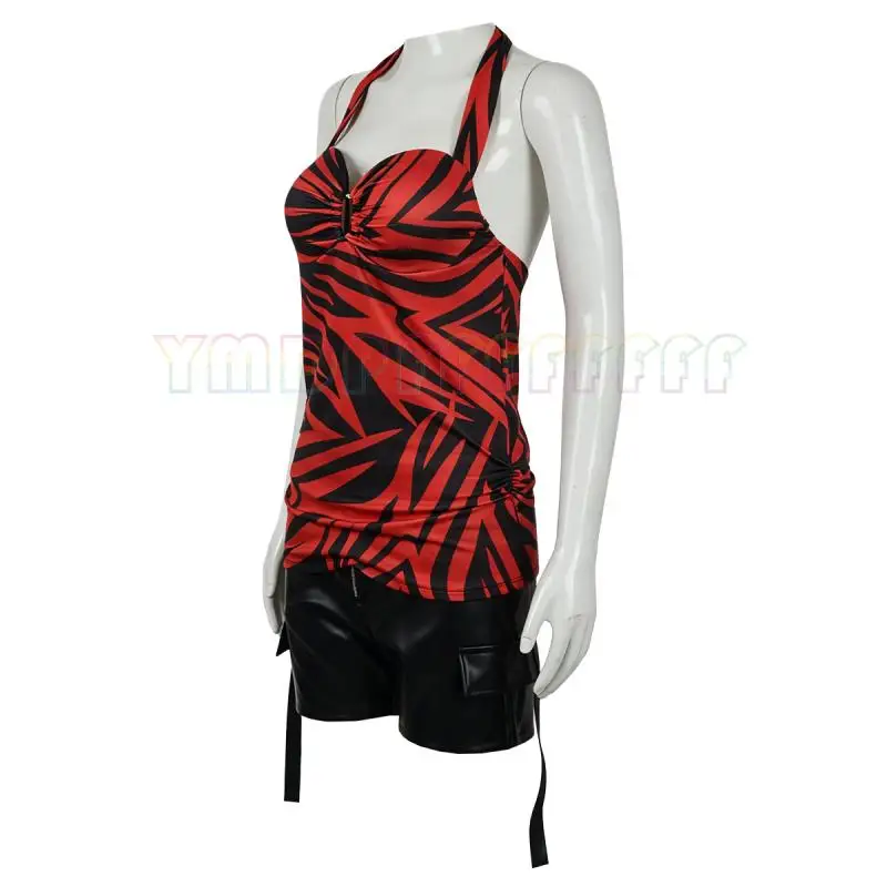 Halloween Nikki cosplay set with red and black zebra pattern retro sexy neck and waist cinching set, Easter fantasy carnival dre view 2