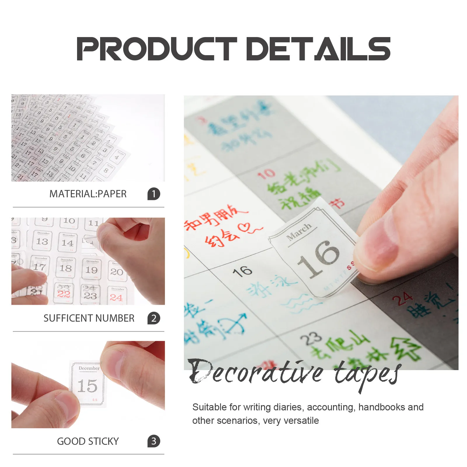 

1Set Date Sticker Labels Annual Calendar Tabs for Diary Planner Notepad Book DIY Monthly Tracking Adhesive Paper