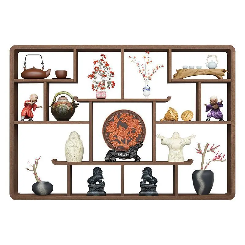 

Solid wood Chinese wall-mounted tea set rack, wall-mounted Duobao Pavilion rack partition