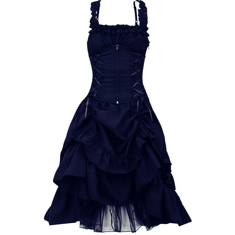 Halloween costume Lolita cosplay women slin sexy dress Gothic prom dress slim irregular tie waist lace dress