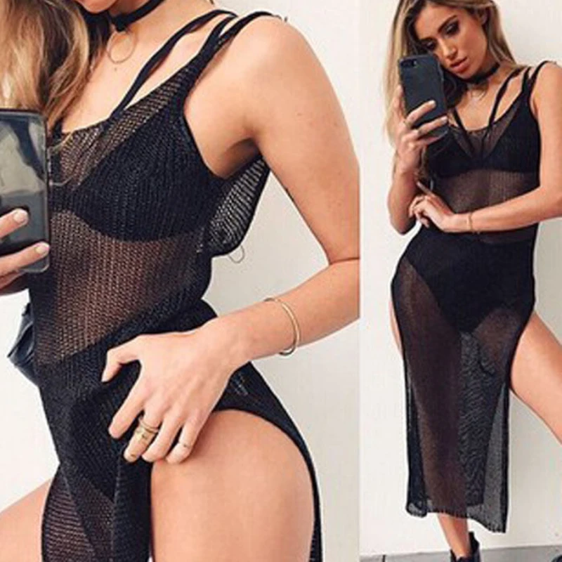 KNCOKAR Hot Koop Summer Mesh Sheer Long Cover-Ups Women Swimsuit Bikini Cover Up Beach Jurk Swimwear badpak Jurk