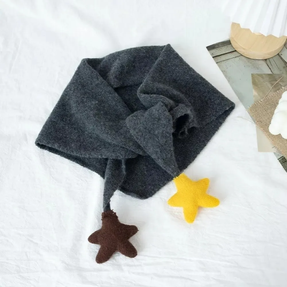 Sweet Star Knitted Triangle Scarf Wool Solid Color False Collar Neck Guard Neck Wraps Cross Scarves Girl