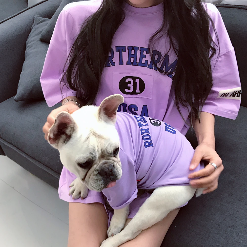 

2025 Printed Small Dogs T-shirt Dog And Owner Matching Outfits French Bulldog Corgi Pug Costume For Family Pet Clothes